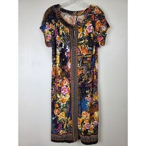 Shoreline Dress Womens 1XL Floral Paisley Beaded Trim Short‎ Sleeve Tribal NEW!